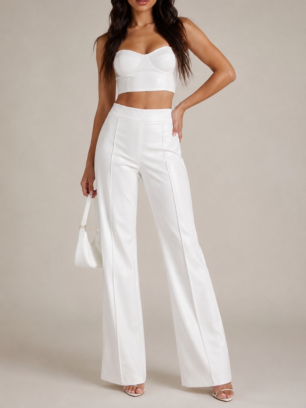 White Faux Leather High Rise Flare Pants Women’s Size Small NWT